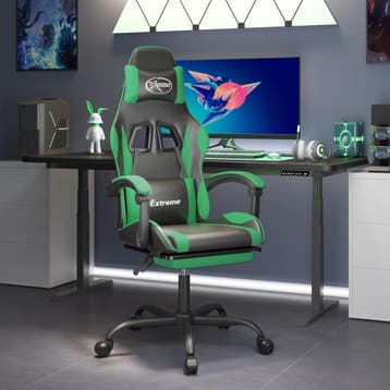 vidaXL Gamestoel met voetensteun kunstleer zwart en groen, Verzenden, Nieuw, Groen