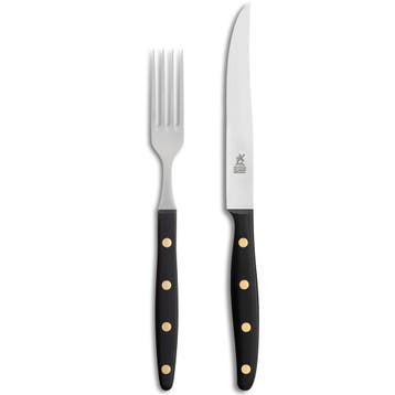 Robert Herder Windmühle Steakvork en Steakmes – RVS – G, Ophalen of Verzenden, Nieuw, Rvs of Chroom, Bestekset