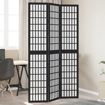 vidaXL Kamerscherm met 3 panelen massief paulowniahout zwart, Verzenden, Nieuw