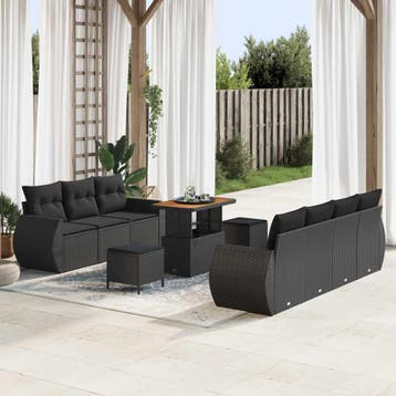 vidaXL Tuin Sofa Set met kussen met opslag 10 pcs Zwart poly, Verzenden, Nieuw, Rotan