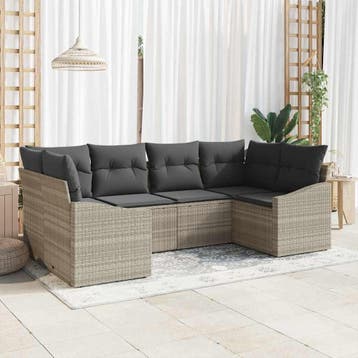 vidaXL Bankstel met kussen 6 pcs Lichtgrijs poly rattan, Verzenden, Nieuw, Rotan, 6 zitplaatsen