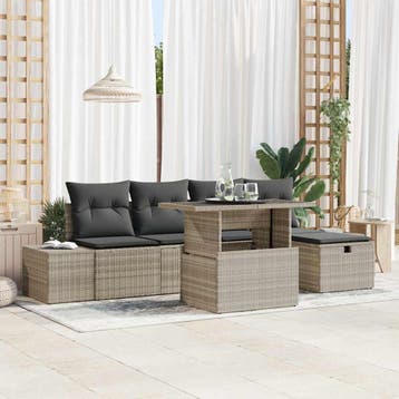vidaXL Tuin Sofa Set 6 st Lichtgrijs poly rattan, Verzenden, Nieuw, Rotan, 6 zitplaatsen