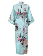 KIMU® Kimono Lichtblauw 3/4 XL-XXL Yukata Satijn Onder de Kn, Ophalen of Verzenden, Nieuw, Maat 46/48 (XL) of groter, Carnaval
