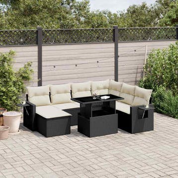 vidaXL 9-delige Loungeset met kussens poly rattan zwart, Verzenden, Nieuw, Loungeset