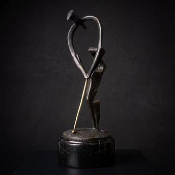 Beeld, Golfer - 30 cm - Brons, Marmer