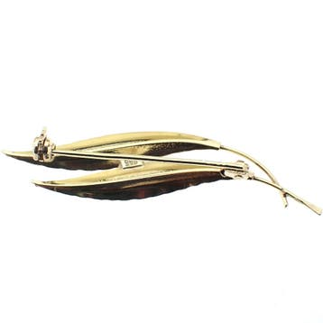 Gouden broche van twee veren, Ophalen of Verzenden, Gebruikt, Overige kleuren, Goud