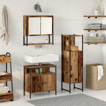 vidaXL Badkamermeubelset 3 st Bruin Bewerkt hout, Verzenden, Nieuw, Overige typen