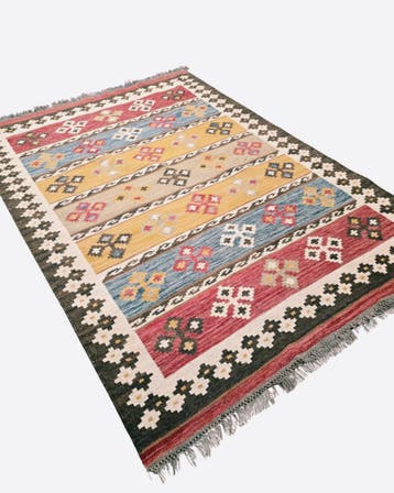 Tribal Kelim Turkije 240x170 handgeweven wollen vloerkleed, Huis en Inrichting, Blauw, 200 cm of meer,  Perzisch tapijt kelim killim wollen vloerkleed handgeknoopt 
