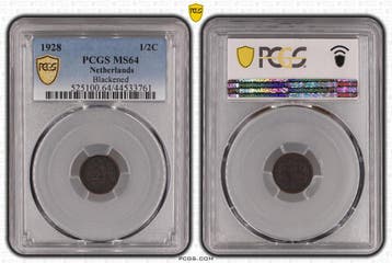 Koningin Wilhelmina 1/2 cent 1928 MS64 Blackened PCGS, Verzenden, Koningin Wilhelmina, Losse munt