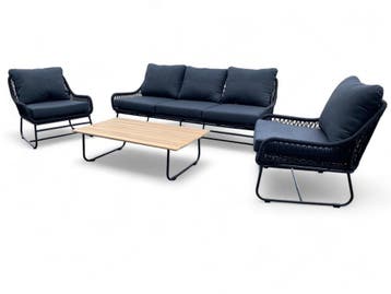 Tuinset / Loungeset Rio Zwart gevlochten Touw Kussens, Ophalen of Verzenden, Nieuw