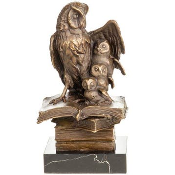 sculptuur, Sculpture en bronze – Chouette et ses petits sur, Antiek en Kunst