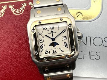 Cartier - Santos Galbée GM Moonphase - 119901 - Serviced -, Sieraden, Tassen en Uiterlijk, Horloges | Heren, Nieuw