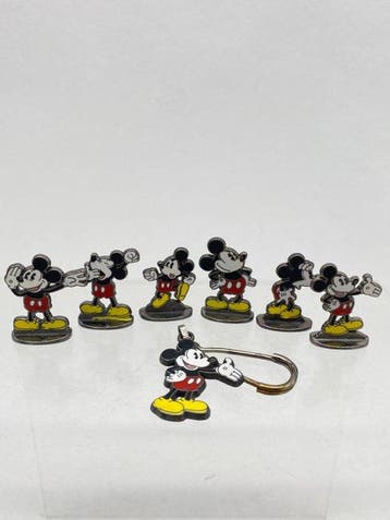 Mickey Mouse - 7 Lot de 6 figurines plates et 1 porte-clés, Nieuw