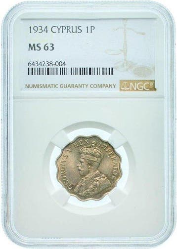Cyprus. George V. Piastre 1934 - NGC MS63, Postzegels en Munten
