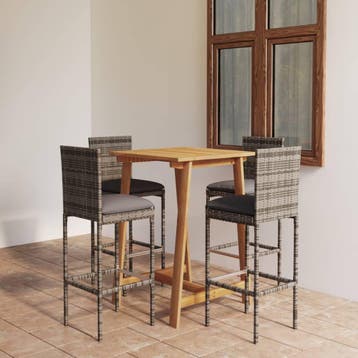 vidaXL 5-delige Tuinbarset met kussens grijs, Tuin en Terras, Tuinsets en Loungesets, Verzenden, Nieuw, Hardhout, 4 zitplaatsen