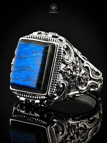 Rechthoekige Labradoriet Ring - 925 Sterlingzilver -