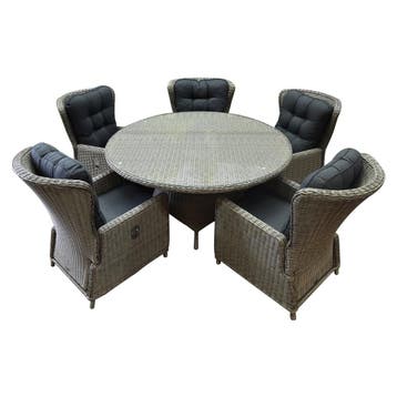 Marina Riccione dining tuinset 150 cm 6-delig grijs, Ophalen of Verzenden, Nieuw, Wicker