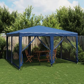 vidaXL Partytent met 8 mesh zijwanden 4x4 m HDPE blauw, Tuin en Terras, Verzenden, Nieuw, Partytent
