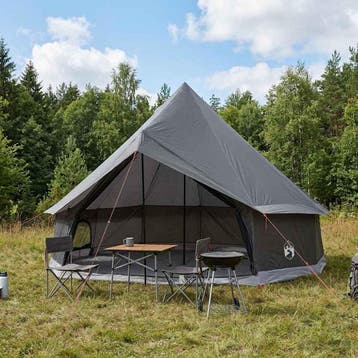 vidaXL Tipi Tent 6-persoons Bruin Grijs Polyester en staal, Verzenden, Nieuw, Tot en met 2