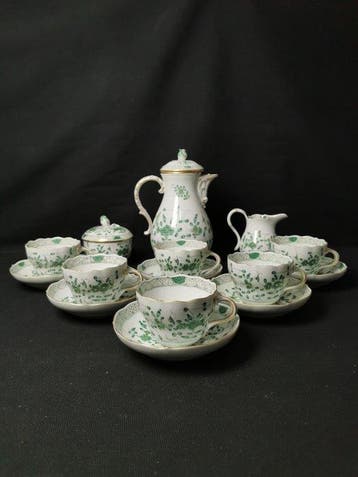 Meissen - ricco dipinto indiano verde - Servizio da caffè