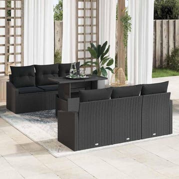 vidaXL Tuin Sofa Set 7 st Zwart poly rattan, Verzenden, Nieuw, Rotan, 7 zitplaatsen