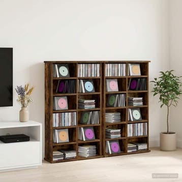 vidaXL CD Kast 2 st Gerookt eiken 60 x 17 x 92 cm Bewerkt, Verzenden, Nieuw