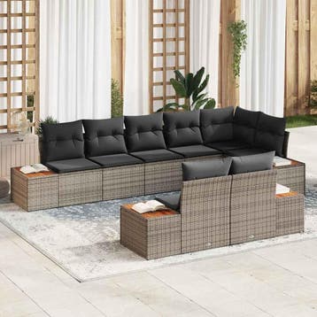 vidaXL Tuinbankenset 8 st Grijs Poly riet, Tuin en Terras, Verzenden, Nieuw, Rotan, 8 zitplaatsen