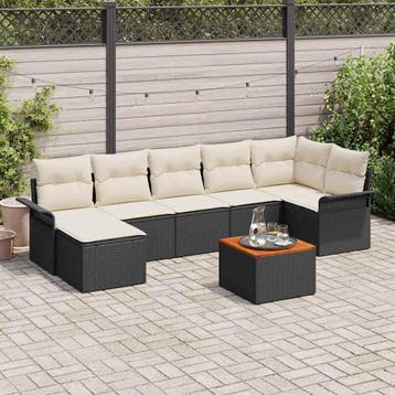 vidaXL Tuinbankenset met opslag 8 pcs Zwart en Crème poly, Tuin en Terras, Tuinsets en Loungesets, Verzenden, Nieuw, Rotan, 8 zitplaatsen