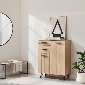 Dressoir Noppen 100x80x38 cm eikenkleurig en zwart [en.casa], Verzenden, Nieuw
