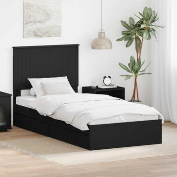 vidaXL Opslag bed met lade met opslag Zwart 90 x 190 cm, Verzenden, Nieuw, Zwart, Hout