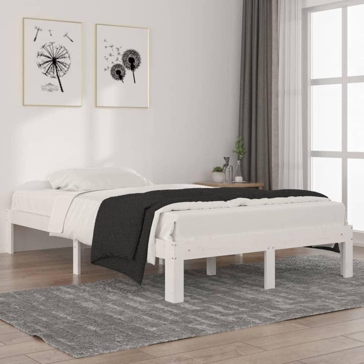 vidaXL Bedframe massief grenenhout wit 120x200 cm, Huis en Inrichting, Slaapkamer | Bedden, 120 cm, 200 cm, Wit, Twijfelaar, Nieuw
