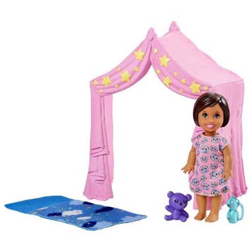 Barbie Speelset Slaaptijd Skipper Meisjes Roze/blauw 5-delig, Ophalen of Verzenden, Zo goed als nieuw