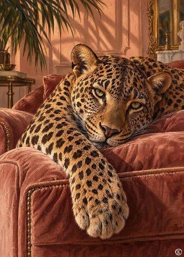 Kleury.art - [XL Canvas] Slumber of the Golden Leopard by, Nieuw