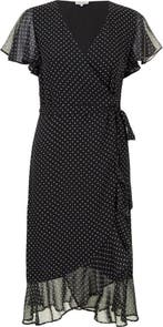 Promiss Fancy Dot Dames Jurk - Zwart - Maat 38, Verzenden, Nieuw