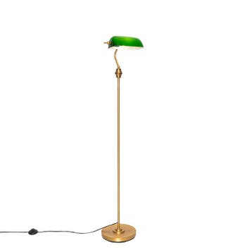 Smart notaris vloerlamp brons met groen glas incl. Wifi A60, Huis en Inrichting, Lampen | Vloerlampen, Verzenden, Nieuw, Classic-antique