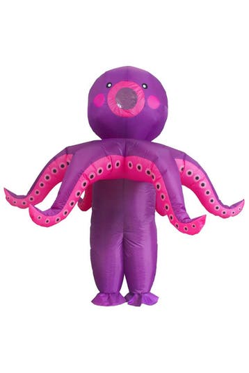 KIMU® Opblaas Kostuum Octopus Paars Opblaasbaar Pak Octopusp, Ophalen of Verzenden, Nieuw, Carnaval, Kleding