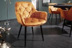 Design stoel MILANO mosterdgeel fluweel met Chesterfield, Huis en Inrichting, Stoelen, Ophalen of Verzenden, Nieuw