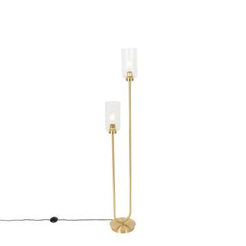 Art Deco vloerlamp goud met glas 2-lichts - Laura, Verzenden, Nieuw, Glas, Art Deco