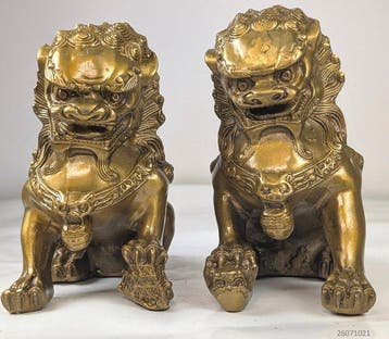 Mooie set Foo Dog standbeelde. - Brons - China (Zonder