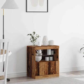 vidaXL LED Sideboard Bruin 60,5 x 37 x 67 cm Bewerkt hout, Minder dan 50 cm, Verzenden, Nieuw, Minder dan 100 cm