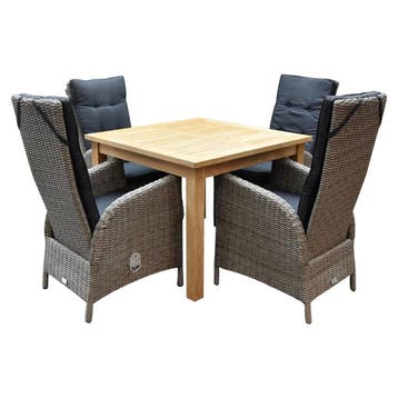 Selena Menorca dining tuinset 100x100xH79 cm 5-delig teak, Ophalen of Verzenden, Nieuw
