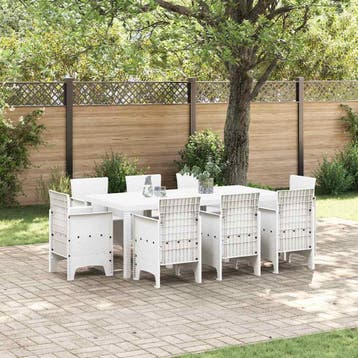 vidaXL Tuin eettafelset 9 st Wit Polypropyleen, Verzenden, Nieuw, Meer dan 8 zitplaatsen