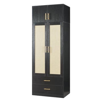 Kledingkast Larundi met deuren lades 216x80x52 cm zwart [en., Verzenden, Nieuw