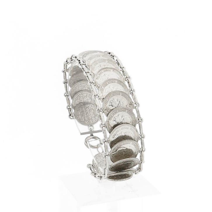 Zilveren Koningin Wilhelmina munten armband (Schakelarmband), Sieraden, Tassen en Uiterlijk, Armbanden, Overige kleuren, Gebruikt