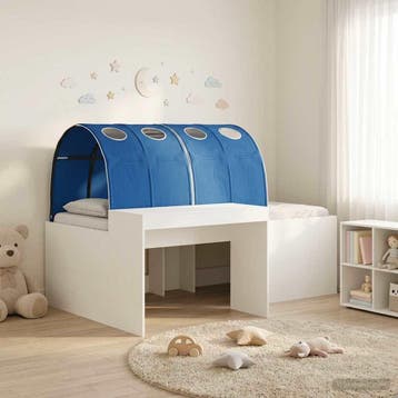 vidaXL Bedframe met tunnel met plank 3 st Wit en Blauw, Verzenden, Nieuw, Wit, Hout