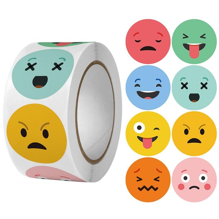 500 Stickers Op Rol - 2.5cm - Emoji Mix - Beloningsstickers, Diversen, Cadeauverpakkingen, Verzenden