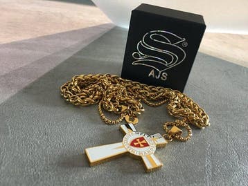 AJS Tempelierskruis Croix-hanger medaille dubbele ketting