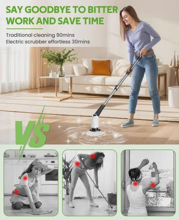 Elektrische Spin Scrubber 8-in-1 met Telescoopsteel en 8 Opz, Verzenden, Nieuw