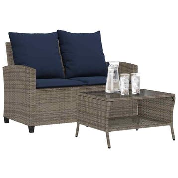vidaXL Tuinbank 2-zits met kussens & tafel poly rattan grijs, Verzenden, Nieuw