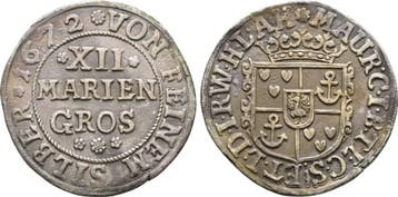 12 Mariengroschen Kirchstapel 1672 Bentheim Tecklenburg R..., Verzenden